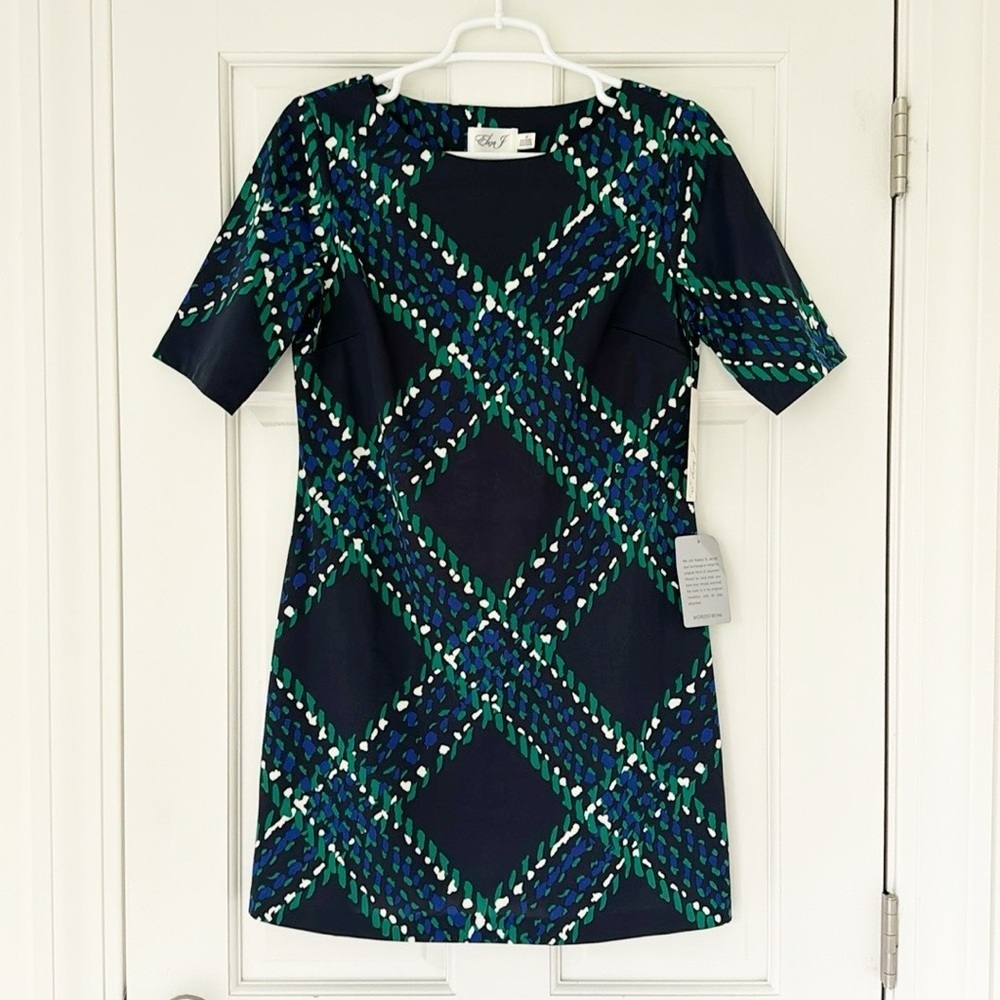 NWT ELIZA J dress size 8P blue green shortsleeve mini